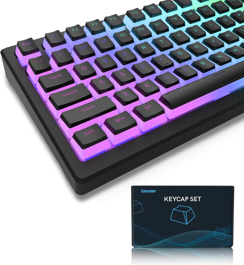 Womier Pudding Keycaps, PBT Shine Through Keycaps 165 Keys Set Custom Key caps Set OEM Profile, Universal Compatiability for 100%, 75%, 65%, 60% Keyboard-Black - Image 1